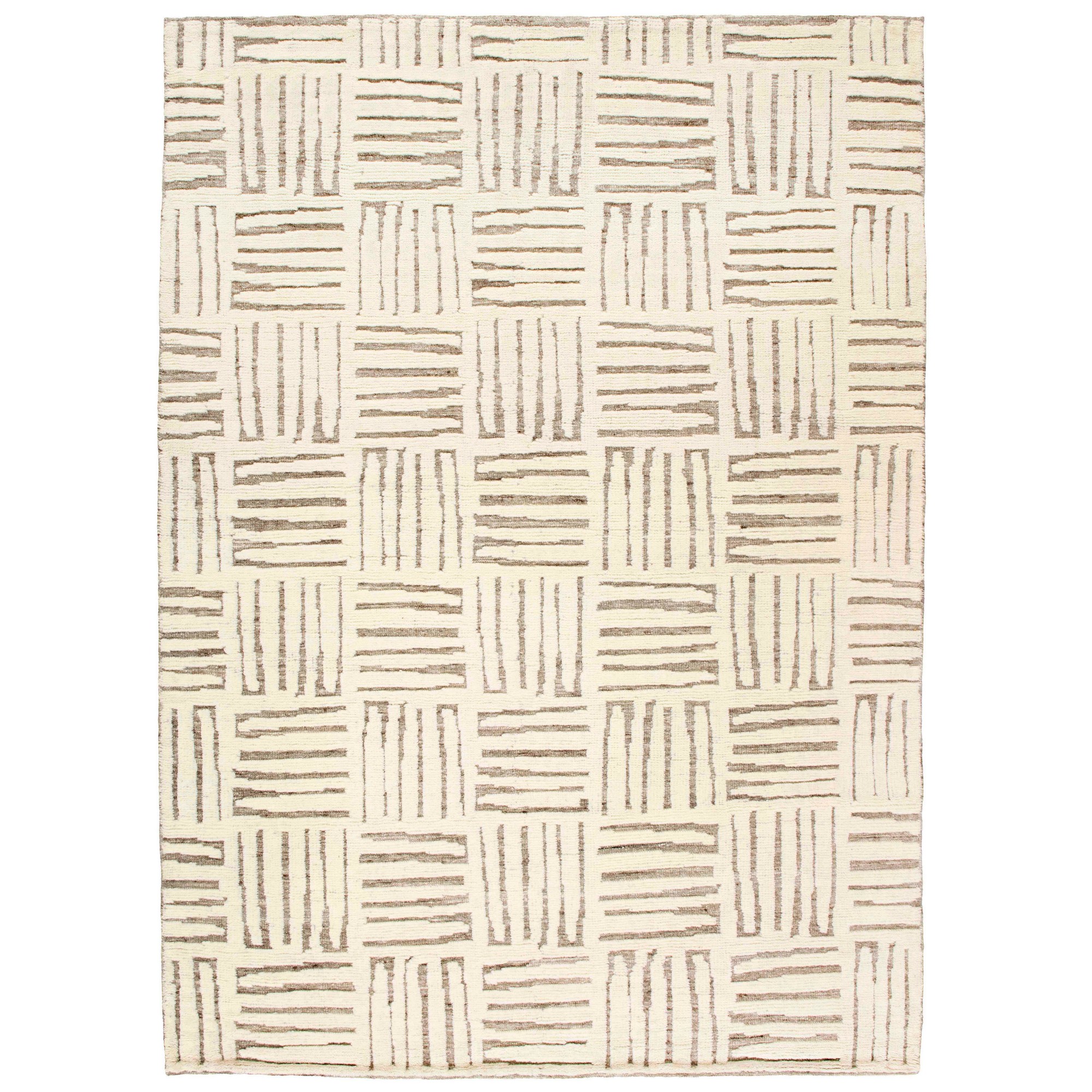 Landscape Cave Modern Wool Textured Rug In Beige